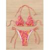 imageWomens 2 Piece Floral Bikini Sets Smocked Halter Triangle Bikini Drawstring Tie Side Sexy Cute SwimsuitsPink Orange