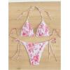 imageWomens 2 Piece Floral Bikini Sets Smocked Halter Triangle Bikini Drawstring Tie Side Sexy Cute SwimsuitsPink and White