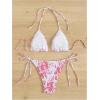 imageWomens 2 Piece Floral Bikini Sets Smocked Halter Triangle Bikini Drawstring Tie Side Sexy Cute SwimsuitsPink and White