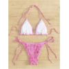 imageWomens 2 Piece Floral Bikini Sets Smocked Halter Triangle Bikini Drawstring Tie Side Sexy Cute SwimsuitsPure Pink