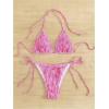 imageWomens 2 Piece Floral Bikini Sets Smocked Halter Triangle Bikini Drawstring Tie Side Sexy Cute SwimsuitsPure Pink