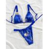imageWomens 2 Piece Floral Tropical Print Bikini Set Boho Triangle Bathing Suit Tie Backless Swimsuit SetsDeep Blue