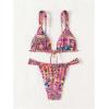 imageWomens 2 Piece Floral Tropical Print Bikini Set Boho Triangle Bathing Suit Tie Backless Swimsuit SetsDeep Pink
