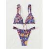 imageWomens 2 Piece Floral Tropical Print Bikini Set Boho Triangle Bathing Suit Tie Backless Swimsuit SetsDeep Purple