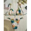 imageWomens 2 Piece Floral Tropical Print Bikini Set Boho Triangle Bathing Suit Tie Backless Swimsuit SetsFloral Green