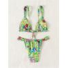 imageWomens 2 Piece Floral Tropical Print Bikini Set Boho Triangle Bathing Suit Tie Backless Swimsuit SetsGreen