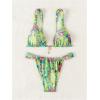 imageWomens 2 Piece Floral Tropical Print Bikini Set Boho Triangle Bathing Suit Tie Backless Swimsuit SetsGreen