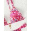 imageWomens 2 Piece Floral Tropical Print Bikini Set Boho Triangle Bathing Suit Tie Backless Swimsuit SetsHot Pink