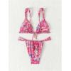 imageWomens 2 Piece Floral Tropical Print Bikini Set Boho Triangle Bathing Suit Tie Backless Swimsuit SetsHot Pink