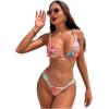 imageWomens 2 Piece Floral Tropical Print Bikini Set Boho Triangle Bathing Suit Tie Backless Swimsuit SetsMulticolor