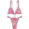 imageWomens 2 Piece Floral Tropical Print Bikini Set Boho Triangle Bathing Suit Tie Backless Swimsuit SetsMulticolor