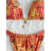 imageWomens 2 Piece Floral Tropical Print Bikini Set Boho Triangle Bathing Suit Tie Backless Swimsuit SetsOrange Patterned