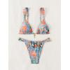 imageWomens 2 Piece Floral Tropical Print Bikini Set Boho Triangle Bathing Suit Tie Backless Swimsuit SetsOrange and Blue