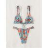 imageWomens 2 Piece Floral Tropical Print Bikini Set Boho Triangle Bathing Suit Tie Backless Swimsuit SetsOrange and Blue