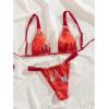 imageWomens 2 Piece Floral Tropical Print Bikini Set Boho Triangle Bathing Suit Tie Backless Swimsuit SetsRed