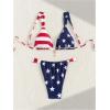 imageWomens 2 Piece Floral Tropical Print Bikini Set Boho Triangle Bathing Suit Tie Backless Swimsuit SetsRed Blue