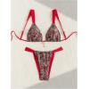 imageWomens 2 Piece Floral Tropical Print Bikini Set Boho Triangle Bathing Suit Tie Backless Swimsuit SetsRed Leopard