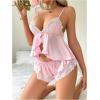 imageWomens 2 Piece Lingerie Set Floral Lace Tie Back Satin Bow Front Lingerie Pajama Set SleepwearPink