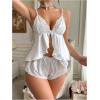 imageWomens 2 Piece Lingerie Set Floral Lace Tie Back Satin Bow Front Lingerie Pajama Set SleepwearWhite