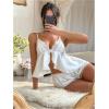 imageWomens 2 Piece Lingerie Set Floral Lace Tie Back Satin Bow Front Lingerie Pajama Set SleepwearWhite