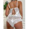 imageWomens 2 Piece Lingerie Set Floral Lace Tie Back Satin Bow Front Lingerie Pajama Set SleepwearWhite