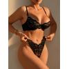 imageWomens 2 Piece Lingerie Set Floral Mesh Push Up Lace Bralette Babydoll Lingerie Bra and Panty SetsBlack