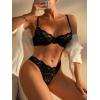 imageWomens 2 Piece Lingerie Set Floral Mesh Push Up Lace Bralette Babydoll Lingerie Bra and Panty SetsBlack