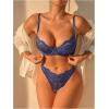 imageWomens 2 Piece Lingerie Set Floral Mesh Push Up Lace Bralette Babydoll Lingerie Bra and Panty SetsBlue