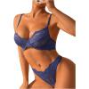 imageWomens 2 Piece Lingerie Set Floral Mesh Push Up Lace Bralette Babydoll Lingerie Bra and Panty SetsBlue