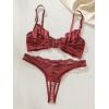 imageWomens 2 Piece Lingerie Set Floral Mesh Push Up Lace Bralette Babydoll Lingerie Bra and Panty SetsBurgundy