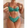 imageWomens 2 Piece Lingerie Set Floral Mesh Push Up Lace Bralette Babydoll Lingerie Bra and Panty SetsDark Green