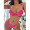 imageWomens 2 Piece Lingerie Set Floral Mesh Push Up Lace Bralette Babydoll Lingerie Bra and Panty SetsHot Pink