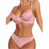 imageWomens 2 Piece Lingerie Set Floral Mesh Push Up Lace Bralette Babydoll Lingerie Bra and Panty SetsPink