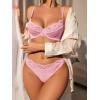 imageWomens 2 Piece Lingerie Set Floral Mesh Push Up Lace Bralette Babydoll Lingerie Bra and Panty SetsPink