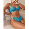 imageWomens 2 Piece Lingerie Set Floral Mesh Push Up Lace Bralette Babydoll Lingerie Bra and Panty SetsTeal Blue