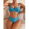 imageWomens 2 Piece Lingerie Set Floral Mesh Push Up Lace Bralette Babydoll Lingerie Bra and Panty SetsTeal Blue