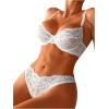 imageWomens 2 Piece Lingerie Set Floral Mesh Push Up Lace Bralette Babydoll Lingerie Bra and Panty SetsWhite