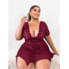 imageWomens 2 Piece Lingerie Set Plus Size Lace Sheer Mesh Bralettes Black Sleep Dress with Thongs SetPure Burgundy