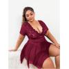 imageWomens 2 Piece Lingerie Set Plus Size Lace Sheer Mesh Bralettes Black Sleep Dress with Thongs SetPure Burgundy