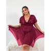 imageWomens 2 Piece Lingerie Set Plus Size Lace Sheer Mesh Bralettes Black Sleep Dress with Thongs SetPure Burgundy