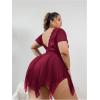 imageWomens 2 Piece Lingerie Set Plus Size Lace Sheer Mesh Bralettes Black Sleep Dress with Thongs SetPure Burgundy