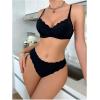 imageWomens 2 Piece Lingerie Sets Scallop Trim Lightly Lined Underwire Bra and Low Rise Briefs UnderwearBlack
