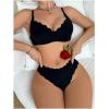 imageWomens 2 Piece Lingerie Sets Scallop Trim Lightly Lined Underwire Bra and Low Rise Briefs UnderwearBlack