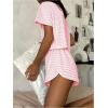 imageWomens 2 Piece Pajama Set Stripe Short Sleeve Crewneck Crop Lounge Shorts Set Soft SleepwearLight Pink