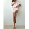 imageWomens 2 Piece Pajama Set Stripe Short Sleeve Crewneck Crop Lounge Shorts Set Soft SleepwearPink