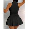 imageWomens 2 Piece Tennis Skirt Set Sleeveless Racerback Crop Tank Tops High Waisted Pleated Mini Skirt OutfitsBlack
