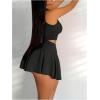 imageWomens 2 Piece Tennis Skirt Set Sleeveless Racerback Crop Tank Tops High Waisted Pleated Mini Skirt OutfitsBlack