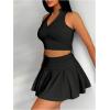 imageWomens 2 Piece Tennis Skirt Set Sleeveless Racerback Crop Tank Tops High Waisted Pleated Mini Skirt OutfitsBlack