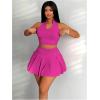 imageWomens 2 Piece Tennis Skirt Set Sleeveless Racerback Crop Tank Tops High Waisted Pleated Mini Skirt OutfitsBright Pink