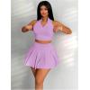 imageWomens 2 Piece Tennis Skirt Set Sleeveless Racerback Crop Tank Tops High Waisted Pleated Mini Skirt OutfitsLight Purple